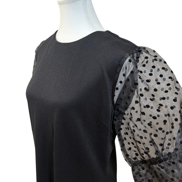 ModCloth Shift Dress Women XL Black NEW Polka Dot Sheer Puff Sleeve Shimmer - Picture 2 of 9